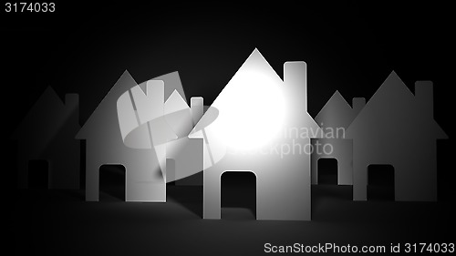 Image of Paper houses on black background