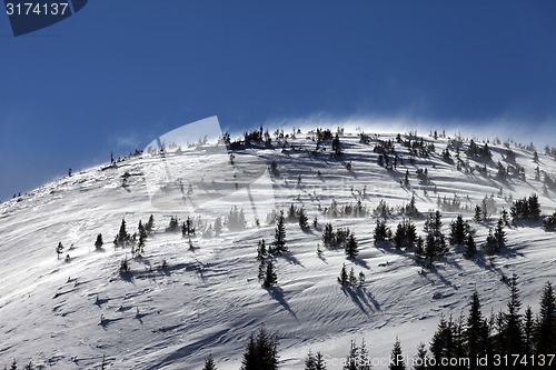 Image of Winter Carpathian Mountains at wind day