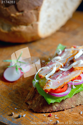 Image of Fresh sandwiches with ham and vegetables