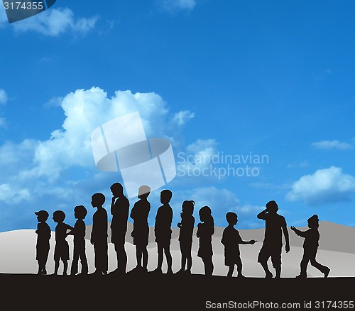 Image of Standing Silhouetted Children