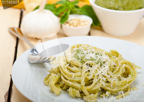 Image of Italian traditional basil pesto pasta ingredients