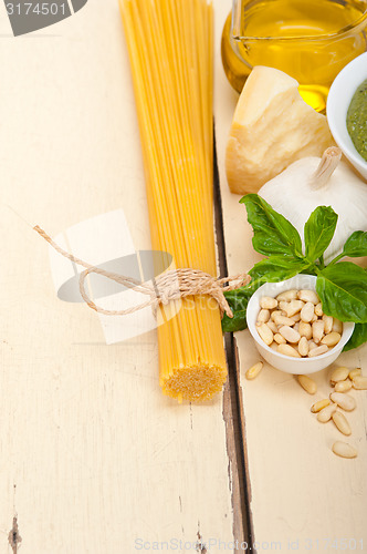 Image of Italian traditional basil pesto pasta ingredients