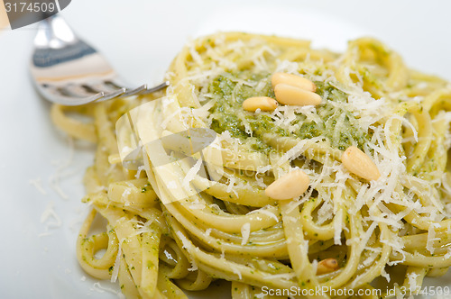 Image of Italian traditional basil pesto pasta ingredients