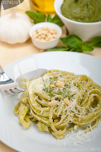 Image of Italian traditional basil pesto pasta ingredients