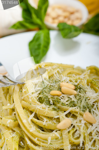 Image of Italian traditional basil pesto pasta ingredients