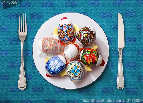 Image of easter egg on white plate