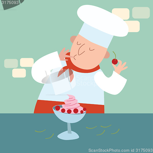 Image of The chef prepares a dessert with berries