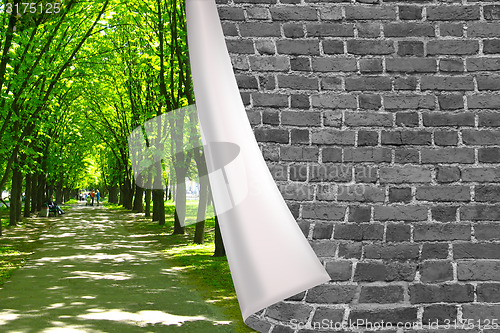 Image of brick cuff on the beautiful park with green trees