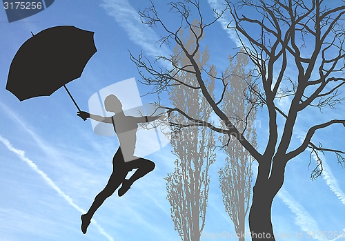 Image of Woman jumps with Umbrella