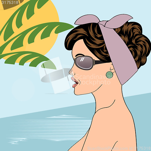 Image of Hot pop art girl on a beach