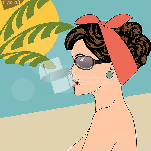 Image of Hot pop art girl on a beach