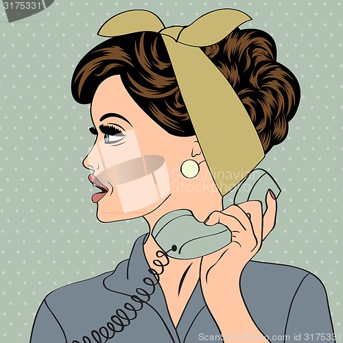 Image of pop art cute retro woman in comics style with message