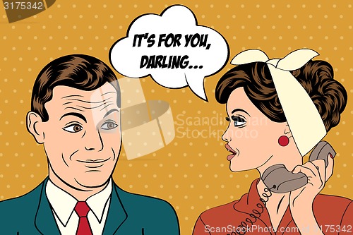 Image of pop art cute retro couple in comics style