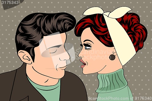 Image of pop art cute retro couple in comics style