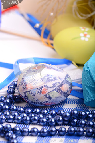 Image of Easter background with eggs and gift box