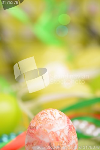 Image of Easter setting with gift box and spring decoration