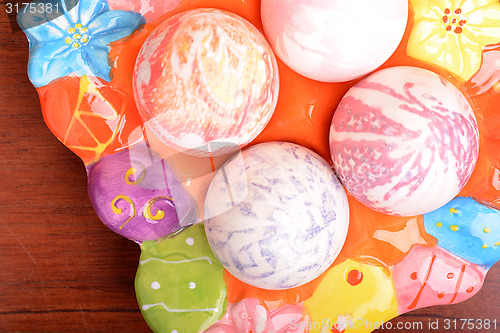Image of Easter background with eggs and gift box