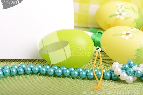 Image of Easter background with eggs and gift box