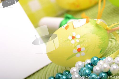 Image of Easter background with eggs and gift box