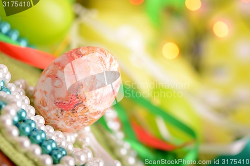 Image of Easter setting with gift box and spring decoration