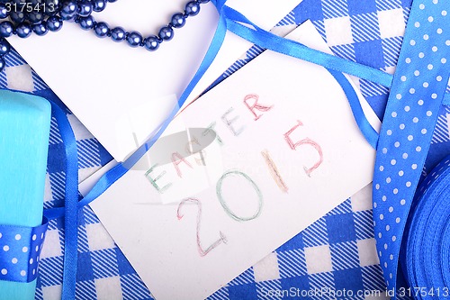 Image of Easter background with eggs and gift box