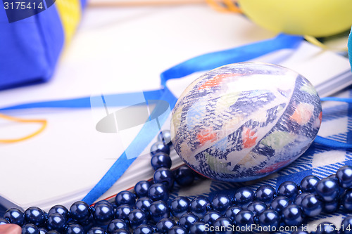 Image of Easter background with eggs and gift box