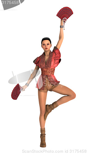 Image of Asian Woman with Battle Fans