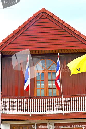 Image of temple   in  bangkok thailand incision   waving flag 