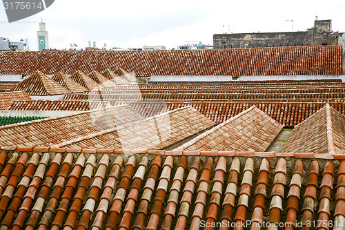 Image of old moroccan  tile roof in the old sky