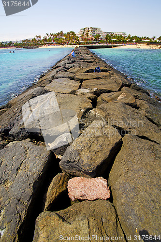 Image of hotel  coast lanzarote  in spain   beach  stone 