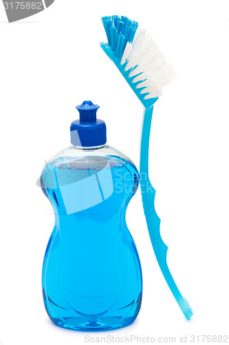 Image of Blue dishwashing brush with liquid