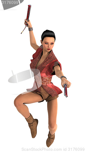 Image of Asian Woman with Battle Fans