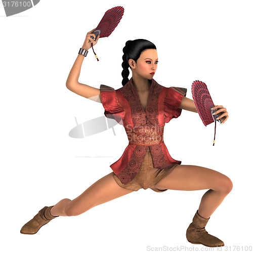 Image of Asian Woman with Battle Fans