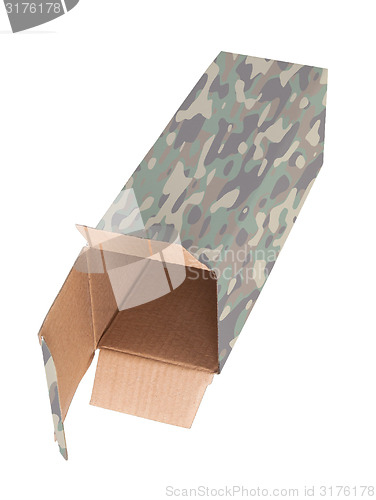 Image of Camouflaged cardboard box on a white background