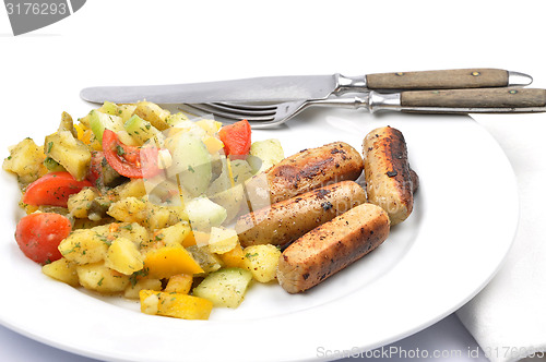 Image of Mixed Potato salad with sausages