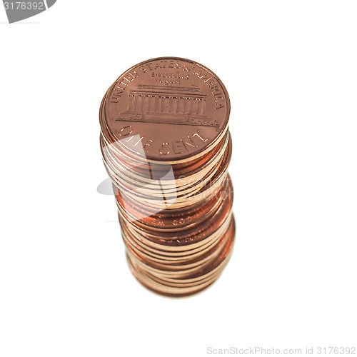 Image of Dollar coins 1 cent wheat penny cent isolated