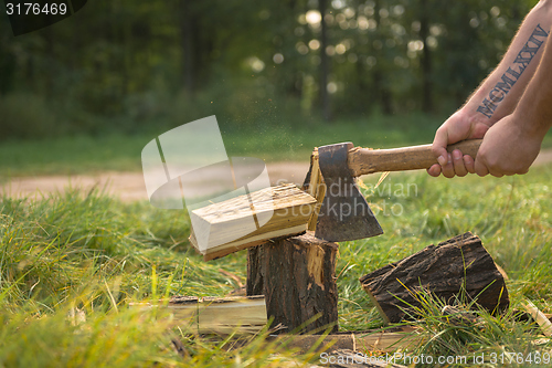 Image of Firewood and old axe