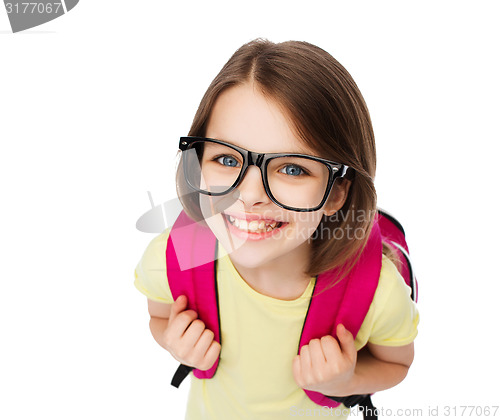 Image of happy smiling teenage girl in eyeglasses with bag