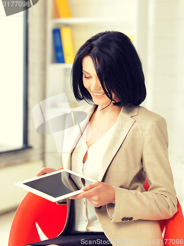 Image of happy woman with tablet pc computer
