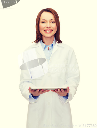 Image of smiling female doctor and tablet pc computer