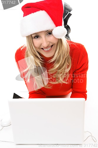 Image of Christmas girl at laptop