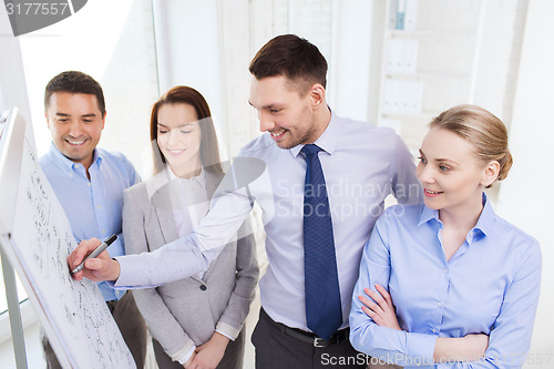 Image of smiling business people meeting in office