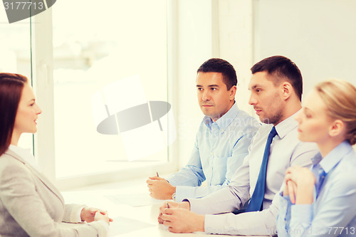 Image of businesswoman at interview in office