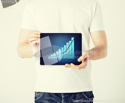 Image of man hands holding tablet pc with graph