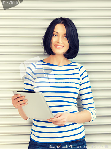 Image of happy woman with tablet pc computer