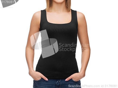 Image of woman in blank black tank top