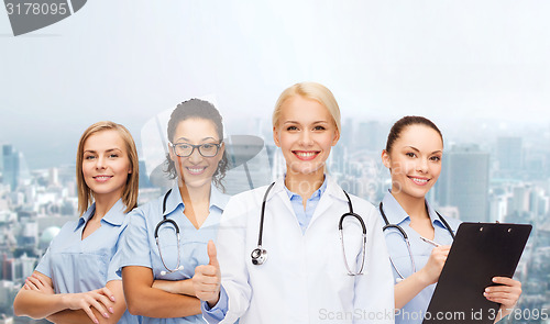 Image of team or group of female doctors and nurses