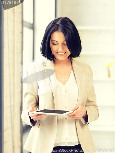 Image of happy woman with tablet pc computer