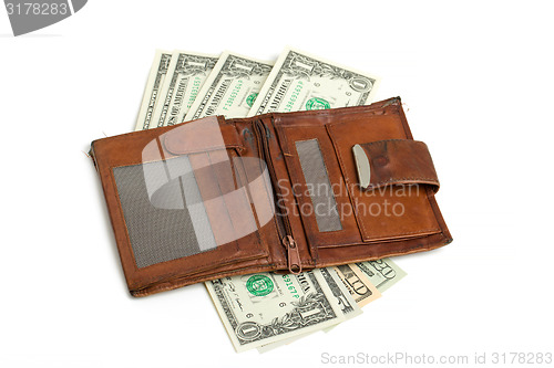 Image of leather wallet with money