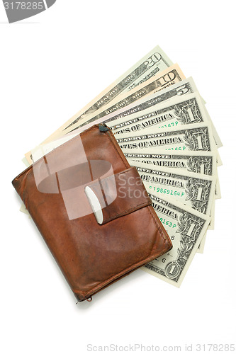 Image of leather wallet with money